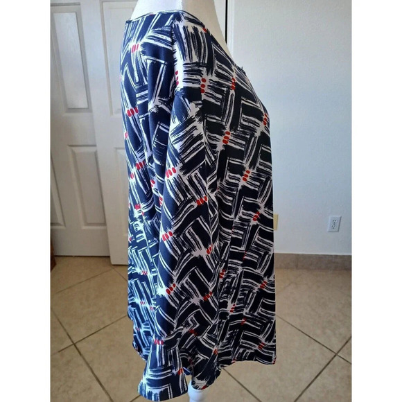 Always Indigo Womens Blouse 2X Colorful Mutiprint 3/4 Bell Sleeve With Keyhol - Picture 2 of 16
